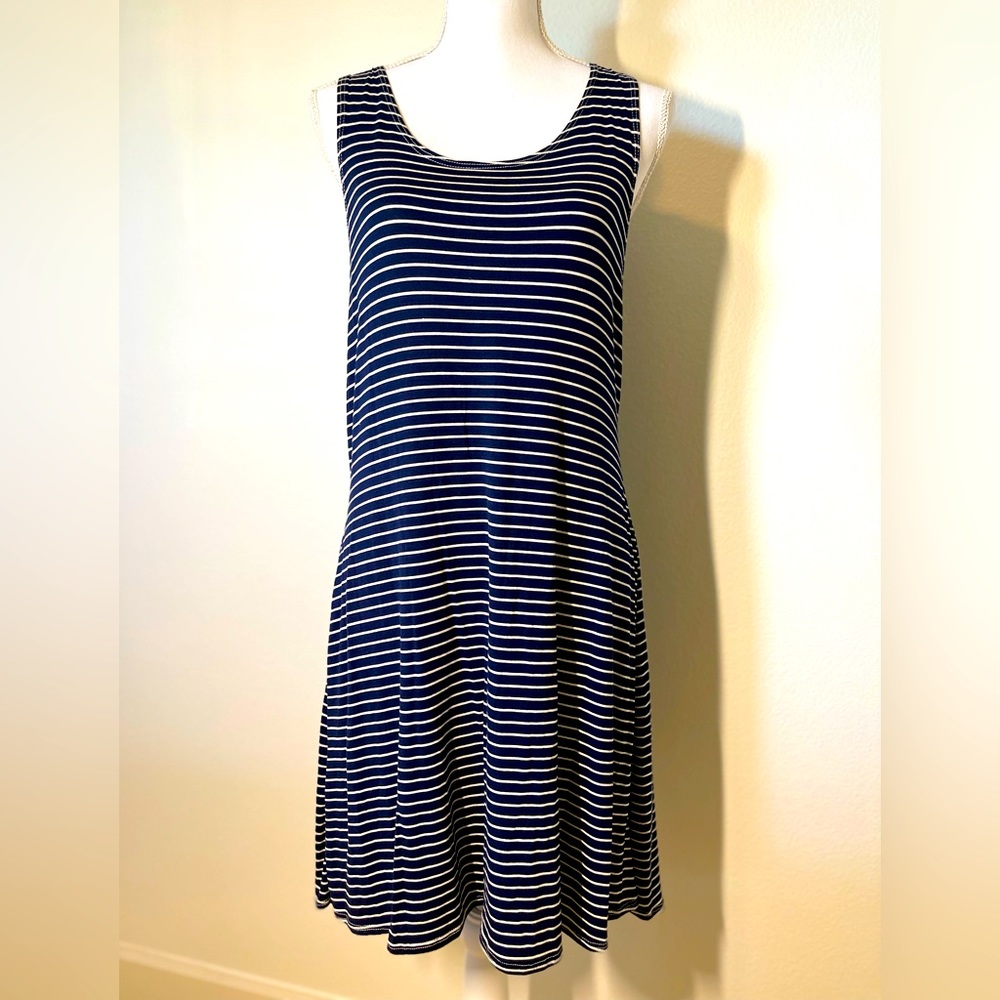 Navy and White Striped Sleeveless Sundress XL Nautical Summer Dress NWT